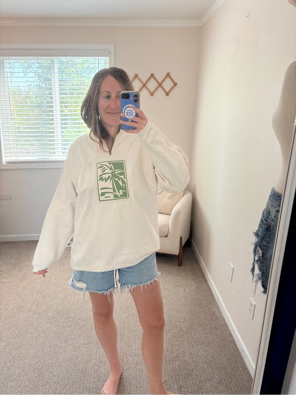 Coldwater Creek Cream Half-Zip Sweatshirt with Palm Tree Graphic - Picture 2 of 12